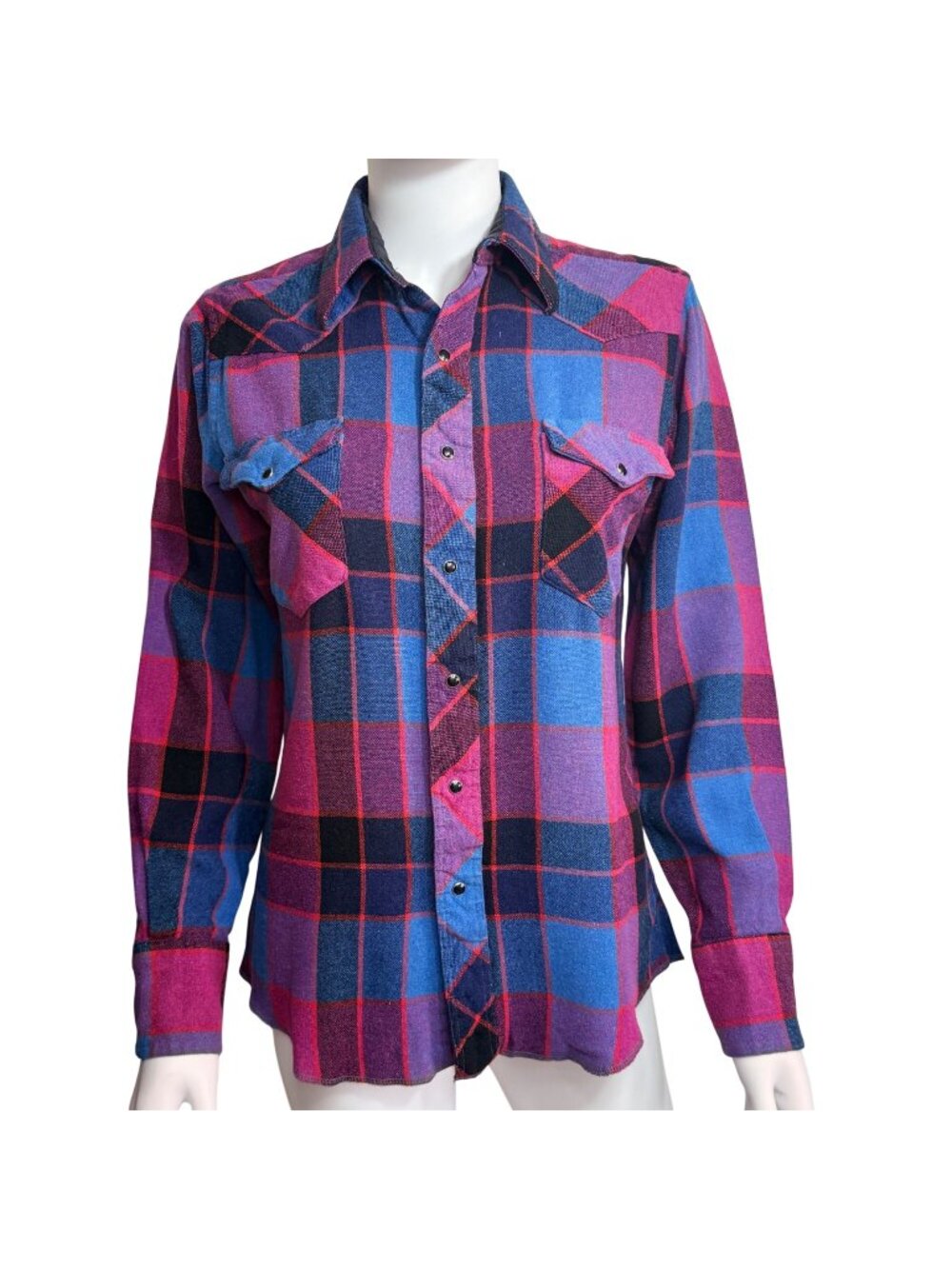 Vintage 80s Wrangler Cowboy Cut Western Shirt Small Plaid Wool Blend Cabincore